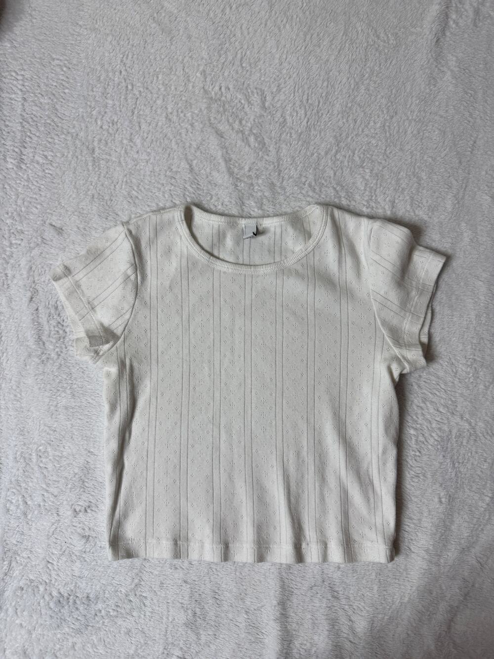 Cou Cou Intimates The Cropped Baby Tee White Pointelle Organic Cotton size S